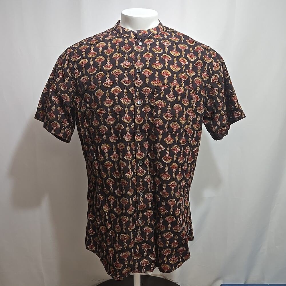 Fabindia 100% Cotton Shirt Mens Size XL Slim Fit Geometric Print Button Up